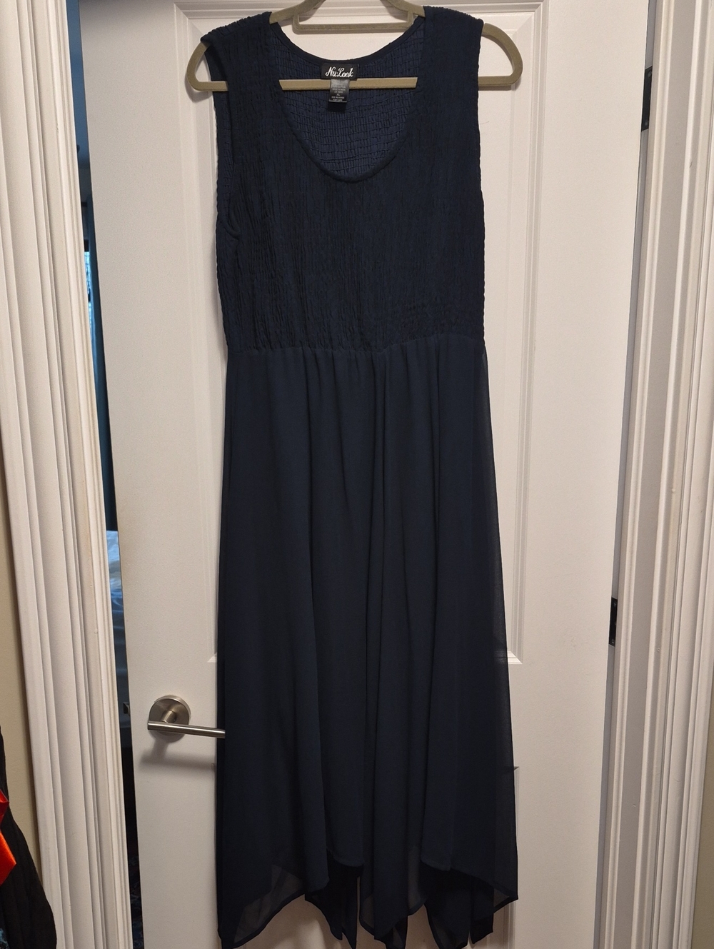 Navy Sleeveless Handkerchief Hem Maxi Dress